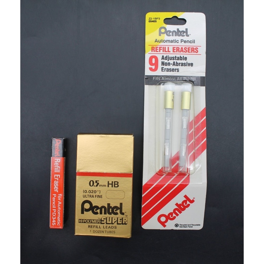 Pentel Mechanical Pencil Refill Lot 0.5mm HB Leads PD345 Erasers Z2-1BP3 NOS